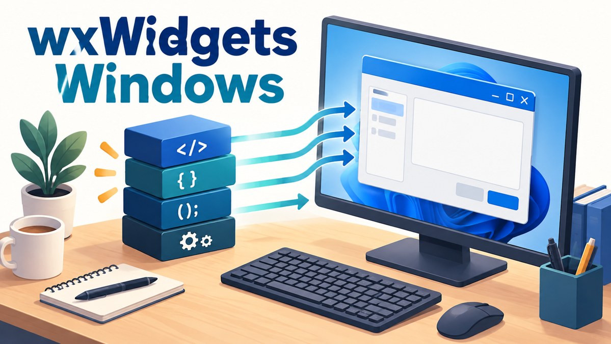 Visual Studio 2015によるwxWidgetsを用いた開発環境構築を表すイメージイラスト
