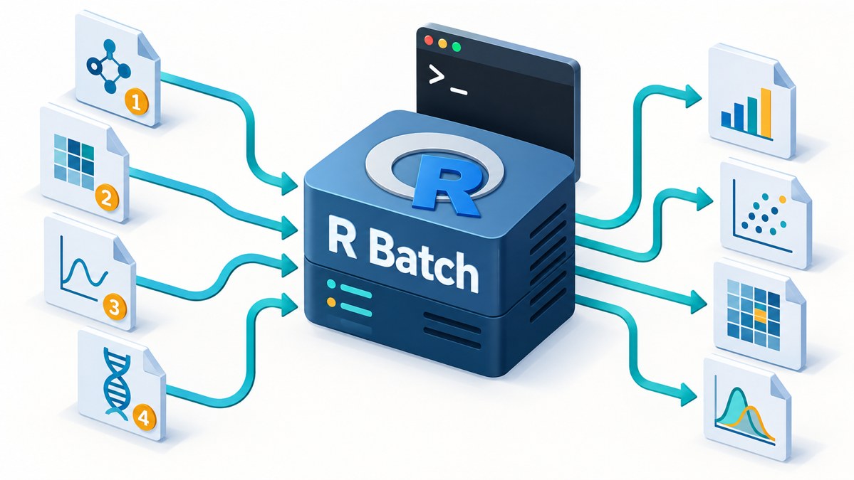 シミュレーションのためのRのバッチモード（Windows編）を表すイメージイラスト