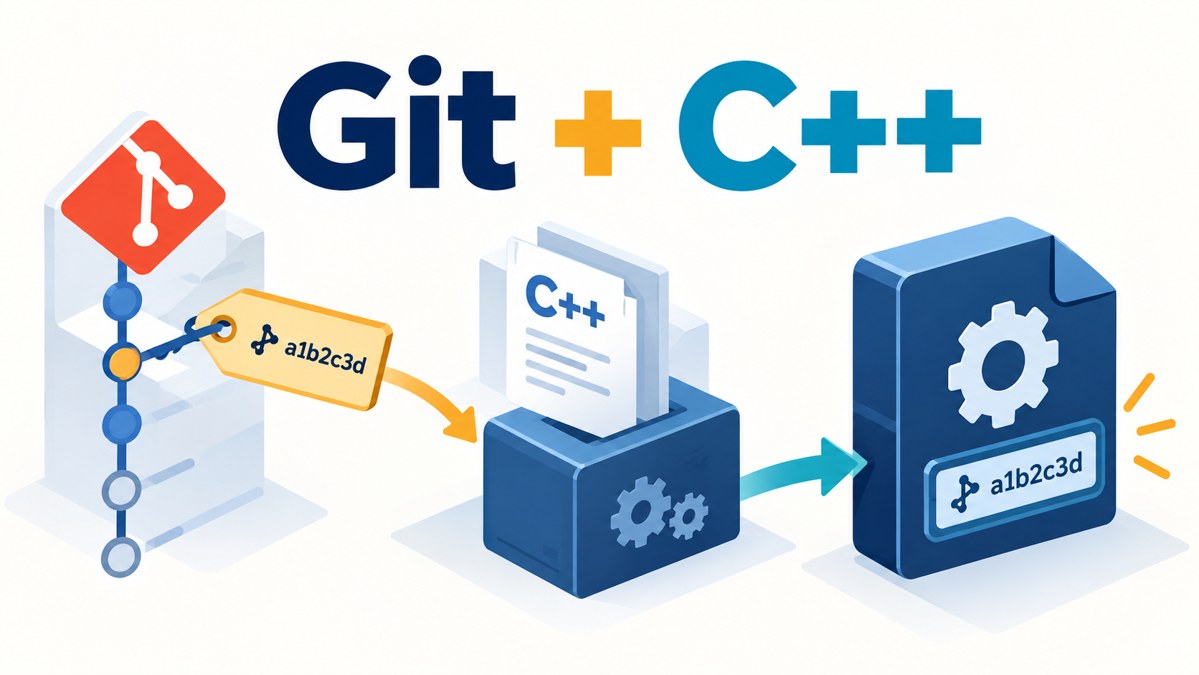 VisualStudioでgitのバージョン情報を自動的に埋め込むを表すイメージイラスト