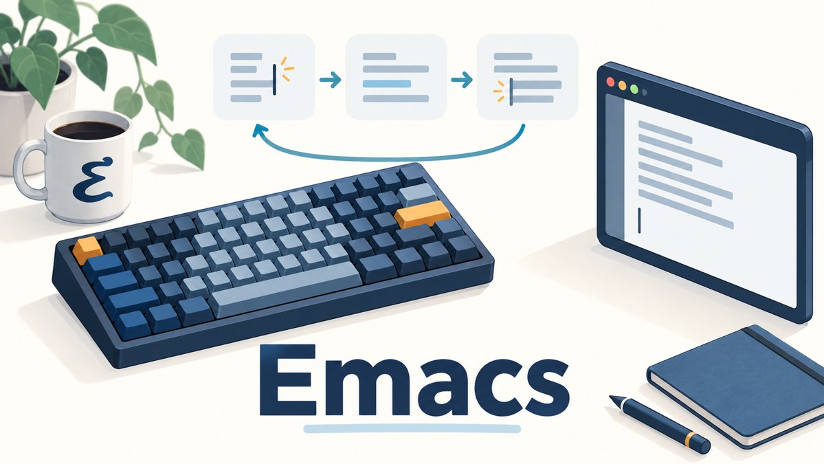 emacsのキーボードマクロとバインディングまでを表すイメージイラスト